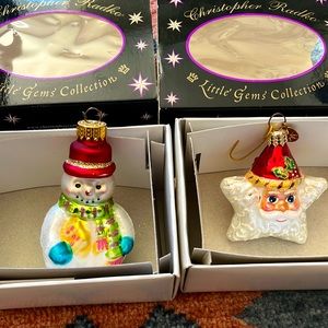 Vintage (Set of 2) Christopher Radko Little Gems: Snowman & 2-Sided Santa